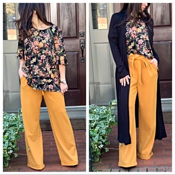 ✨LAST ✨Mustard side pockets belted wide leg pants - Picture 8 of 8